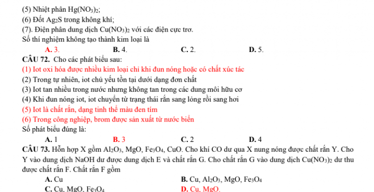 499 câu trắc nghiệm lý thuyết Hoá học ôn thi THPTQG – Có đáp án