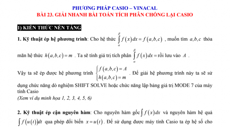 Giải nhanh bài Toán tích phân chống lại Casio