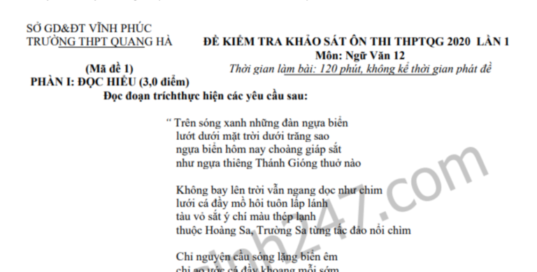 Đề thi thử THPTQG môn Văn 2020 – THPT Quang Hà lần 1