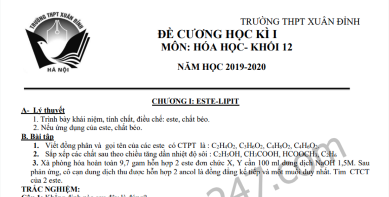 Đề cương ôn tập kì 1 lớp 12 môn Hóa 2020 – THPT Xuân Đỉnh