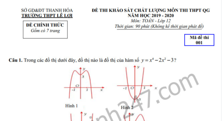 Đề thi thử môn Toán THPTQG 2020 trường THPT Lê Lợi – Thanh Hóa