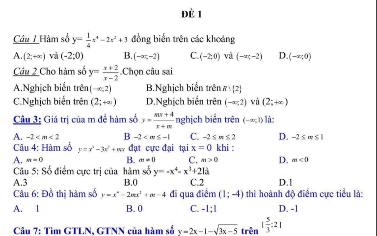 ĐỀ CƯƠNG ÔN THI HỌC KÌ 1 LỚP 12 MÔN TOÁN LƯU HÀNH NỘI BỘ – CÓ ĐÁP ÁN