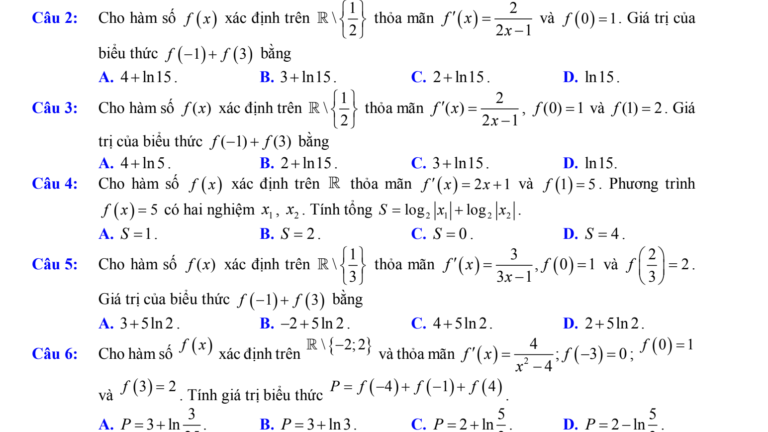 Trắc Nghiệm Tích Phân Hàm Ẩn & giải chi tiết từng câu