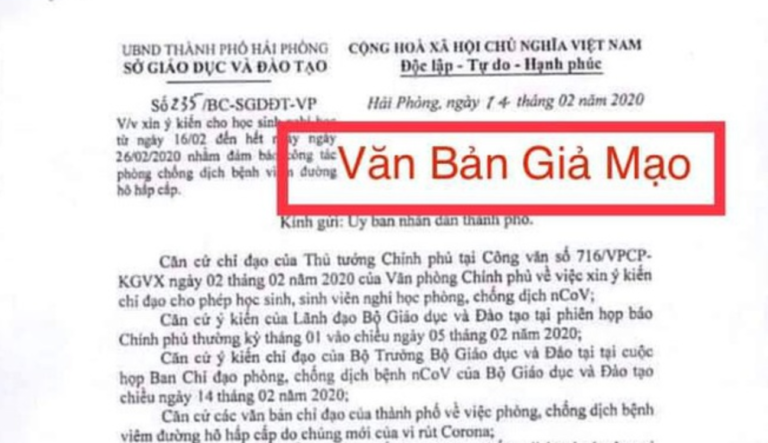 Lan truyền văn bản giả mạo Hải Phòng cho học sinh nghỉ