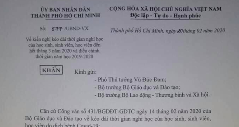 Nóng: TPHCM chính thức kiến nghị Chính phủ cho nghỉ học hết tháng 3