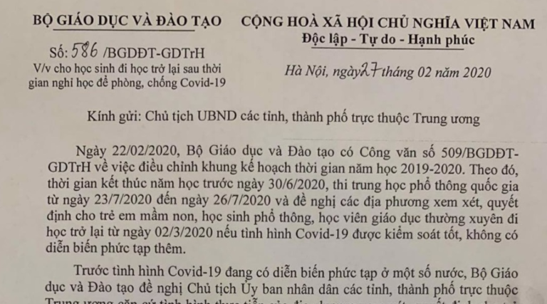 Bộ GD&ĐT đề nghị cho học sinh mầm non đến THCS nghỉ tiếp 1-2 tuần