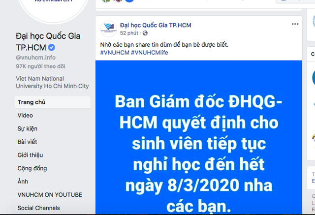 Thêm nhiều trường ĐH tại TPHCM cho sinh viên nghỉ tiếp tránh dịch Covid-19