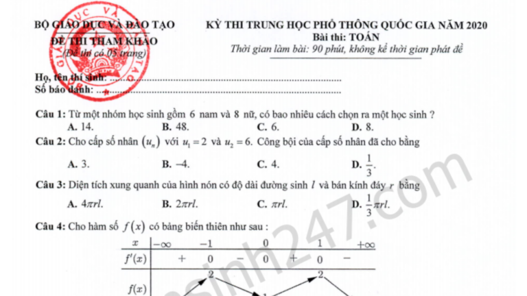 Hướng dẫn giải đề thi minh họa môn Toán THPTQG 2020