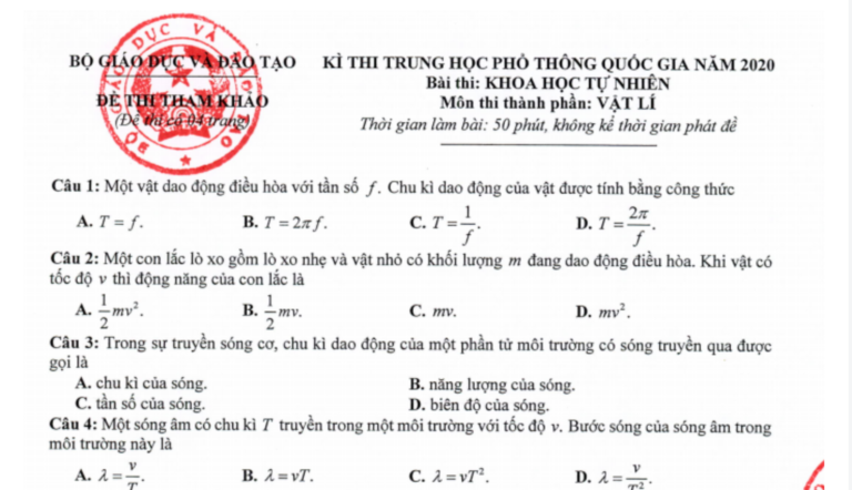 Hướng dẫn giải đề thi minh họa môn Lý THPTQG 2020