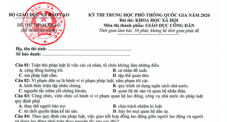 Hướng dẫn giải đề thi minh họa môn GDCD THPTQG 2020