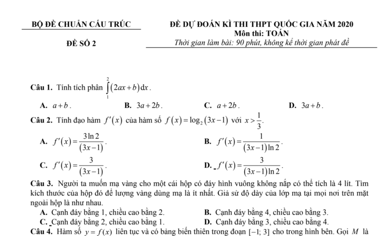 Đề thi dự đoán kì thi THPT môn Toán năm 2020 – Đề số 2