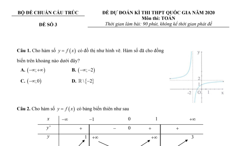 Đề thi dự đoán kì thi THPT môn Toán năm 2020 – Đề số 3