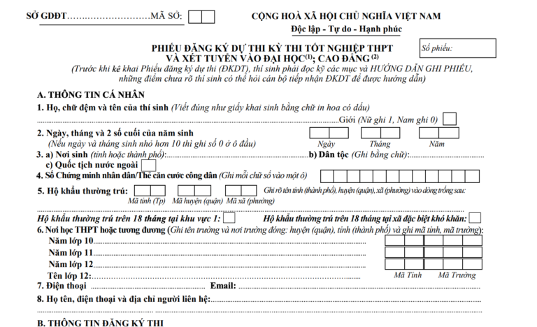 Hướng dẫn ghi 21 mục trong phiếu đăng ký dự thi, đăng ký xét tuyển năm 2020