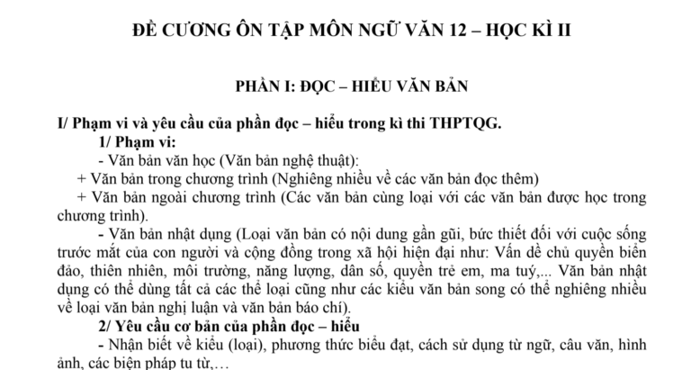 Đề cương ôn tập môn Ngữ Văn lớp 12 học kì II cực chi tiết