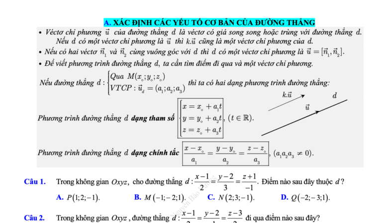 Tổng ôn tập TN THPT 2020 môn Toán: Phương trình đường thẳng