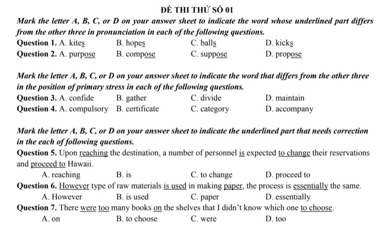 Đề thi thử số 1 – đáp án chi tiết môn tiếng Anh tốt nghiệp THPT 2020
