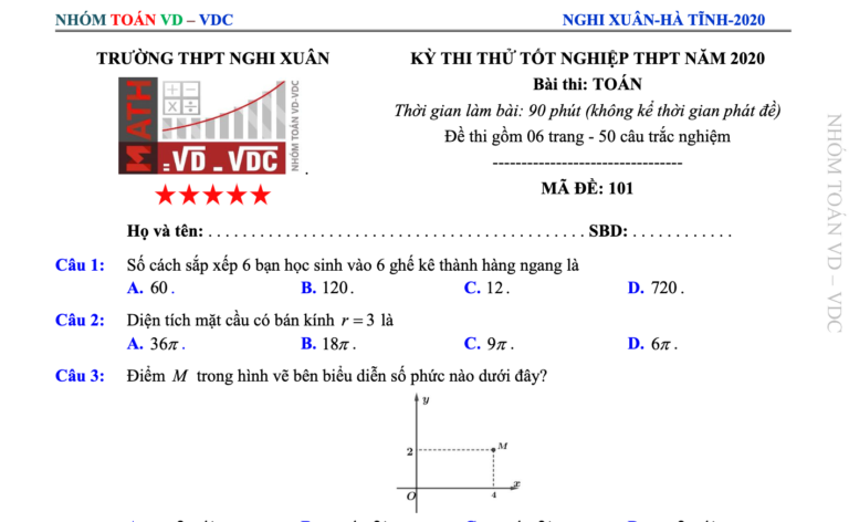 Đề thi thử – lời giải chi tiết tốt nghiệp THPT 2020 môn Toán trường THPT Nghi Xuân – Hà Tĩnh