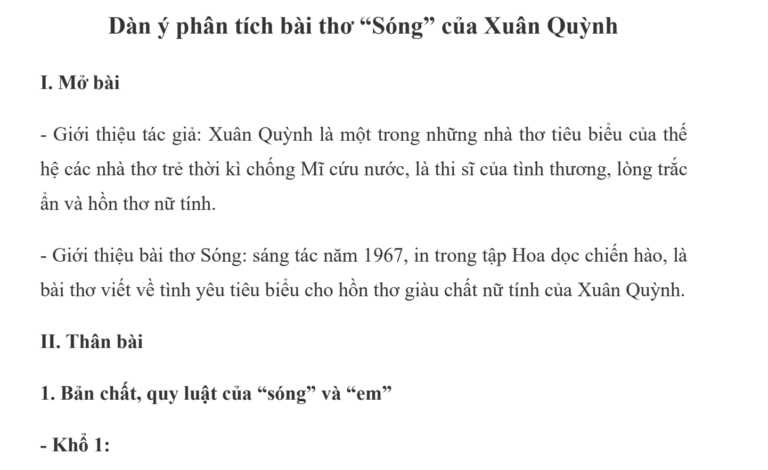 Tuyển tập những bài văn mẫu hay nhất phân tích bài thơ Sóng ôn thi tốt nghiệp THPT