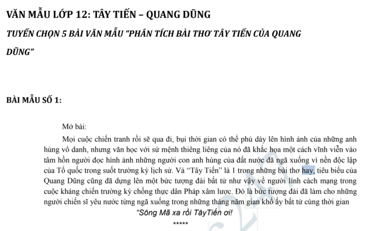 Tuyển tập những bài văn mẫu hay nhất phân tích bài thơ Tây Tiến ôn thi tốt nghiệp THPT