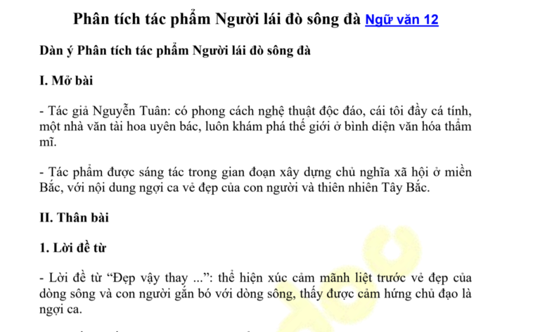 Tuyển tập những bài văn mẫu hay nhất phân tích Người lái đò sông Đà ôn thi tốt nghiệp THPT