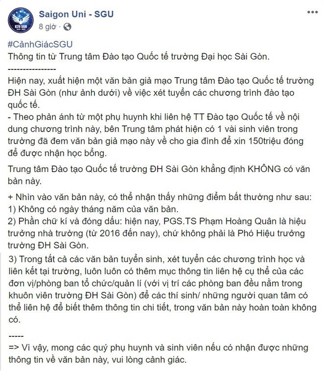 Làm giả văn bản tuyển sinh của ĐH Sài Gòn để lừa 150 triệu đồng